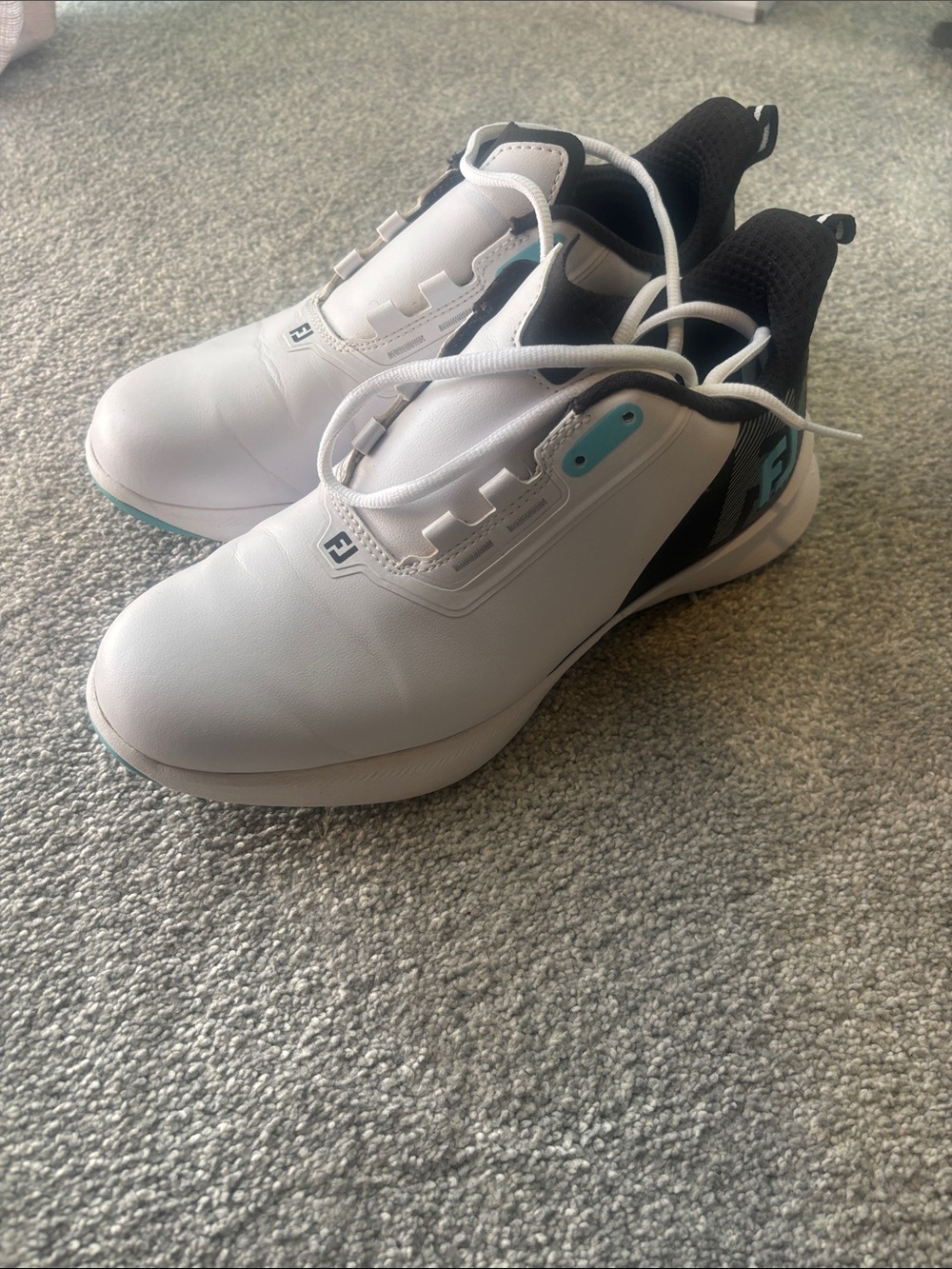 FootJoy White Golf Sneakers with Black and Teal Accents